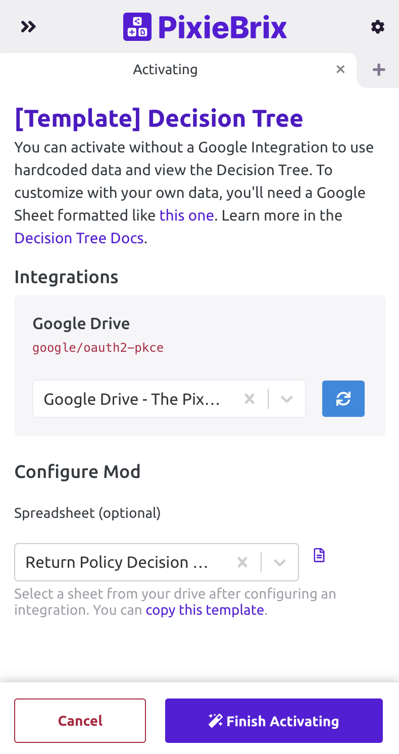 Template Decision Tree Template decision tree